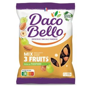 CACAHUÈTES FRUITS SECS LOT DE 6 - DACO BELLO - Mix 3 Fruits Raisins Amandes Noisettes - sachet de 400 g
