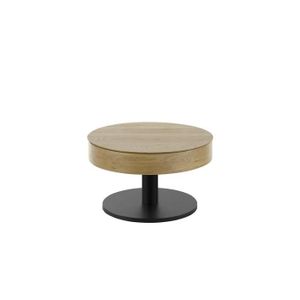 TABLE BASSE Table basse ronde DORA 75 cm diamètre-plateau chêne relevable piétement acier brosse marron Metal Inside75