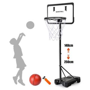 PANIER DE BASKET-BALL Panier de Basket sur Pied - Hauteur Réglable 1,48m à 2,5m avec Filet et Ballon,Portable Jouet Exterieur Interieur pour Enfant