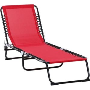 CHAISE LONGUE Transat pliable Outsunny - Rouge - Dossier inclina