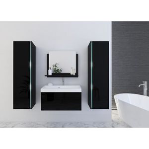 SALLE DE BAIN COMPLETE Ensemble meubles de salle de bain collection BIRD, coloris noir mat et brillant avec deux colonnes
