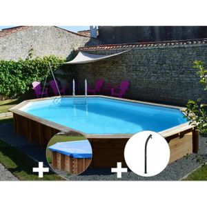 PISCINE Kit piscine bois Sunbay Safran 6,37 x 4,12 x 1,33 m + Bâche hiver + Douche