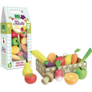Corbeille de 24 fruits et légumes en bois - Jeu d'imitation - Goki