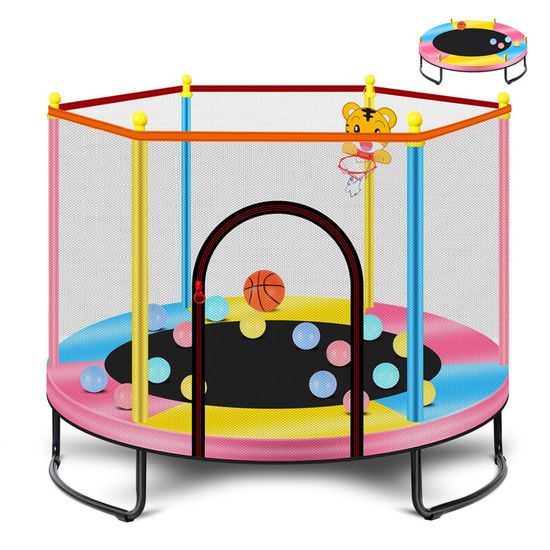 RRXIMHTT Trampoline 1,5 M Enfant 1+ – Filet Sécurisé, Barre Gymnastique, Panier Basket Et Accessoires