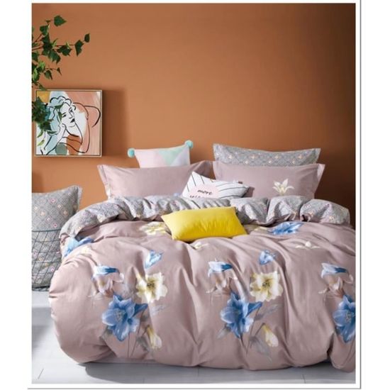 Parure De Lit 3 Pièces Fanny & Céline - Housse De Couette 240x220cm + 2 Taies 65x65cm - Percale 100% Coton 80 Fils - Fermeture Boutons - 4
