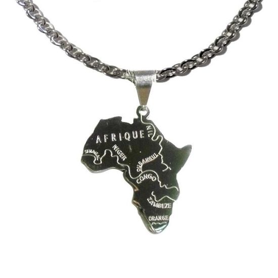 Pendentif Médaille AFRIQUE En Argent Avec Fine Chaîne - Neuf Avec étiquettes - Alliage, Forme Continent