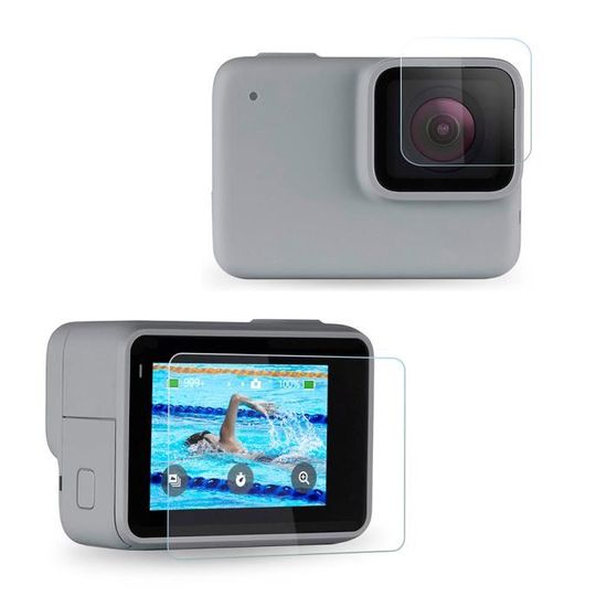 Dureté 9H 2 Films de Protection décran, 2 Films de Protection dobjectif sans Bulles Anti-Rayures Diruite Lot de 4 Films protecteurs décran en Verre trempé pour GoPro Hero 7 Blanc Argenté 