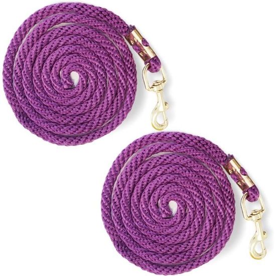 Corde De Guidage Pour Cheval En Tricot - 2,4 M, Mousqueton Robuste, Design Noir/violet - 8