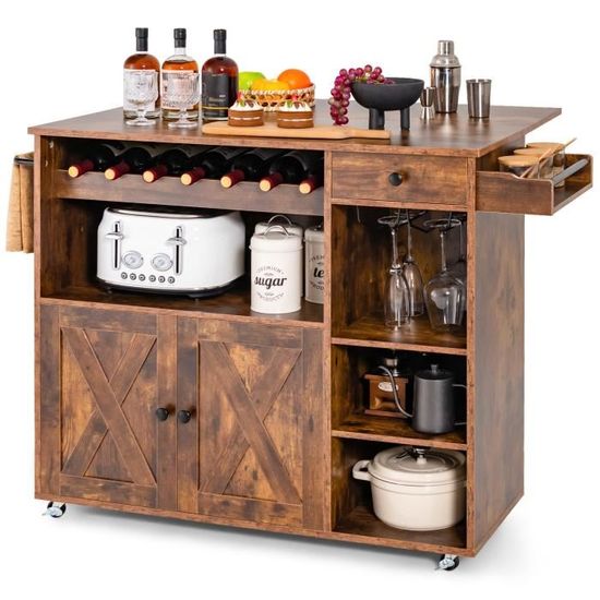 Chariot De Cuisine Mobile Avec Plan De Travail Et Rangement - Noir Industriel - 82x46x92 Cm