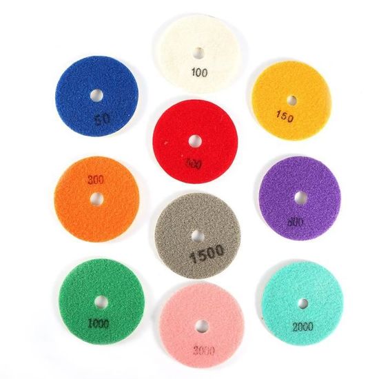 Kit De 14 Disques Diamant De Polissage 100 Mm - Grains 50# à 8000# Pour Marbre, Granit, Béton, Avec Support Caoutchouc M14
