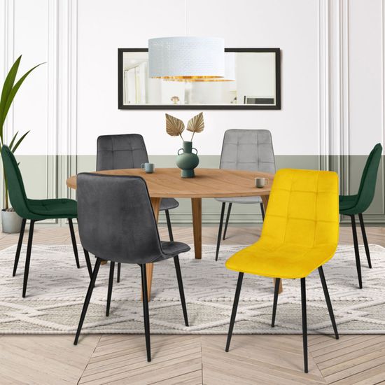Lot De 6 Chaises De Salle à Manger MILA - Velours Taupe, Pieds Métal Noir, Design Moderne (46x55x88 Cm) - 2