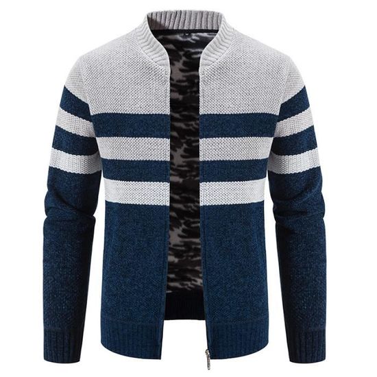 Cardigan Homme Léger Doublé - Col En V, Fermeture éclair, Poches - En Maille Fine, Pour L'hiver, Chaud Et Doux