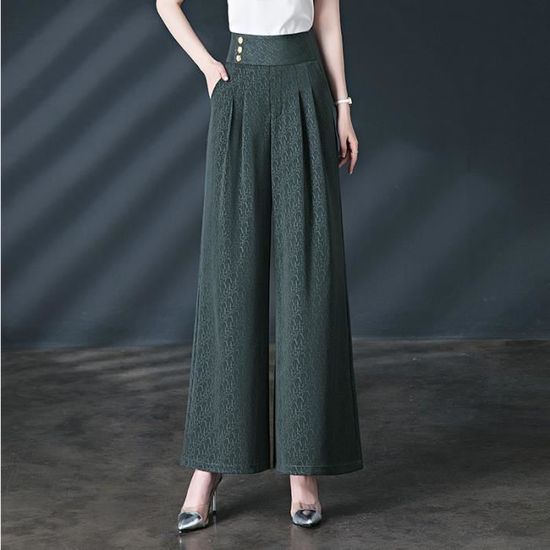GUCURIN Pantalon Large Femme En Polyester Style Lin - Taille Haute élastique | Pour Bureau, Vacances & Loisirs