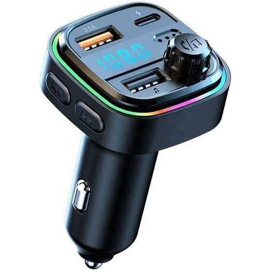 Transmetteur FM Bluetooth Voiture, Adaptateur Bluetooth 5.0 Voiture Emetteur pour Kit MP3 sans Fil à Charge Rapide PD 20W Type C QC3.0 2 Ports USB Appels Mains Libres Support USB/Carte TF