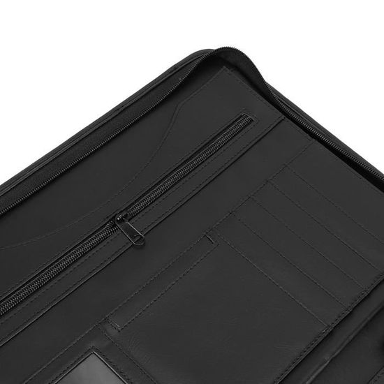Porte-documents A4 En Cuir PU Avec Fermeture éclair Double - Compartiments Multiples, Support Tablette - Noir - 34x25x4,5 Cm