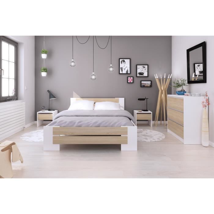 MAO Chambre adulte complète - Contemporain - Blanc mat et décor chêne  sonoma - l 140 x L 190 cm - Cdiscount Maison