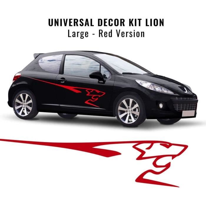Kit de Décoration Adhésif pour Côtés Voiture Peugeot 207 Lion, 220 cm, Rouge