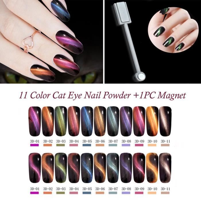11 Couleur Cat Eye Symphony Nail Neon Flash Poudre Miroir Nail Art & 1pc Rod aimant SWT90214281