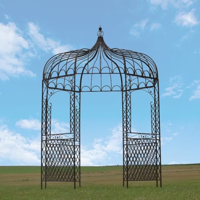 Tonnelle Gloriette pergola en Fer de Jardin Marron ø200 cm hauteur 315cm