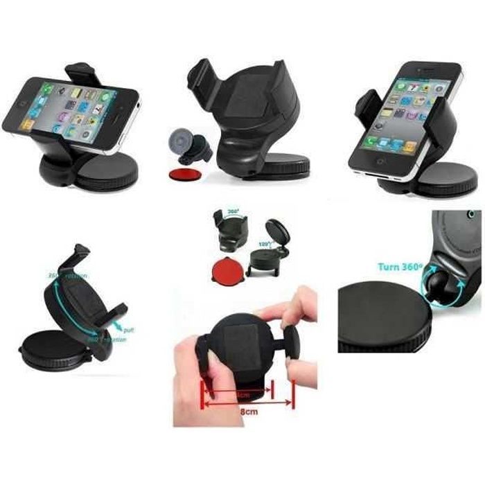 SUPPORT TELEPHONE VOITURE, MP3 et GPS (réglable fixation ventouse)