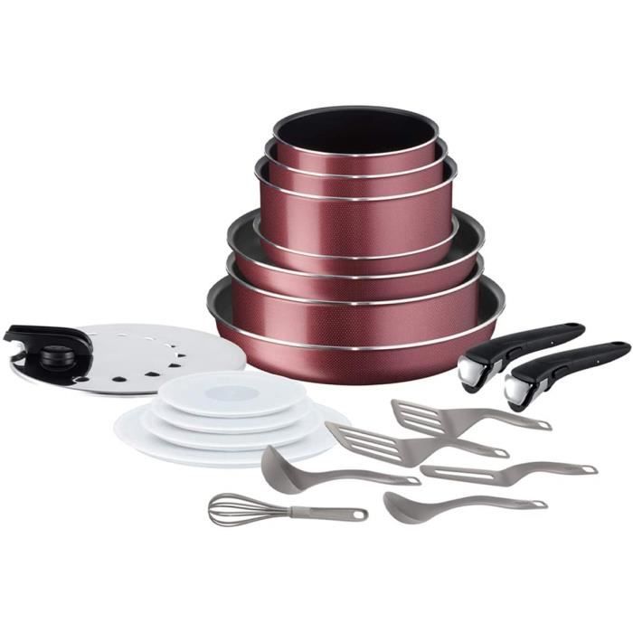 Tefal INGENIO ESSENTIAL Batterie Cuisine 20P Casseroles Poêles Couvercles Hermétiques + Anti-Gras Sauteuse Cuillère Spatule Crêpes +