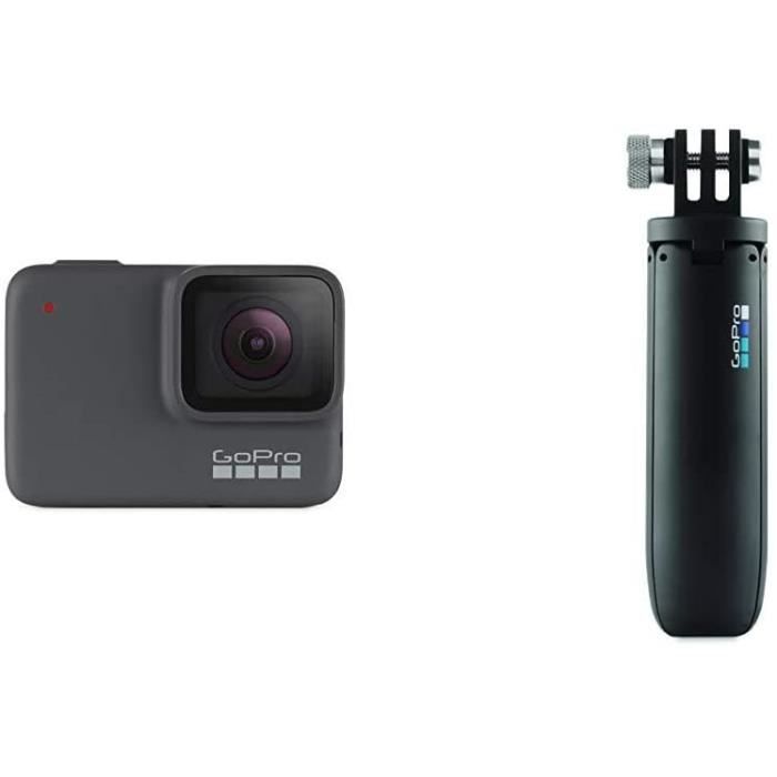 Caméra Sport Hero 7 Silver - Caméra d'action numérique HD 4K, 10 MP Argent & Mini-rallonge avec trépied GoPro Shorty - Noir