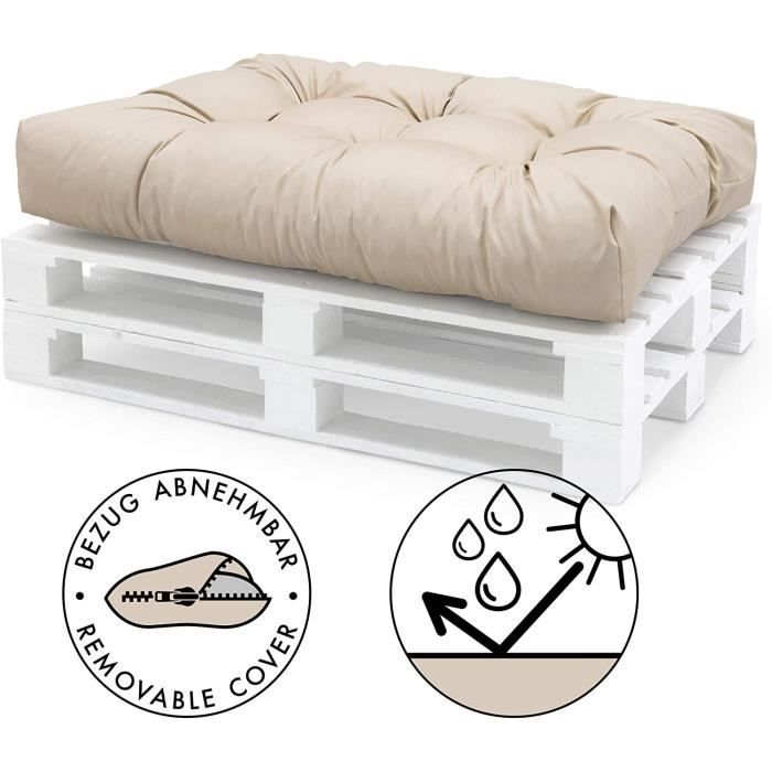 Spatium Coussins pour Palette Euro extérieur et intérieur Amovible taie d'oreiller imperméable Beige Siège 120x80x15
