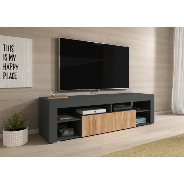 e-Com Meuble TV Titan - 140 cm - Anthracite et Wotan Chêne