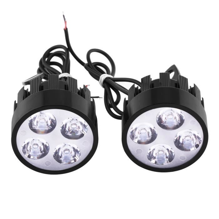 1 paire de phare de moto universel avec 4 lumières LED, feux supplémentaires de moto phares antibrouillard LED 12V-85V phare de