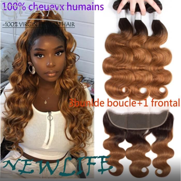 3 tissage bresilien avec closure ondule 8A 100g/p 1b/30 20-22-24-+16-pouces vrais cheveux mèches extension ombre hair