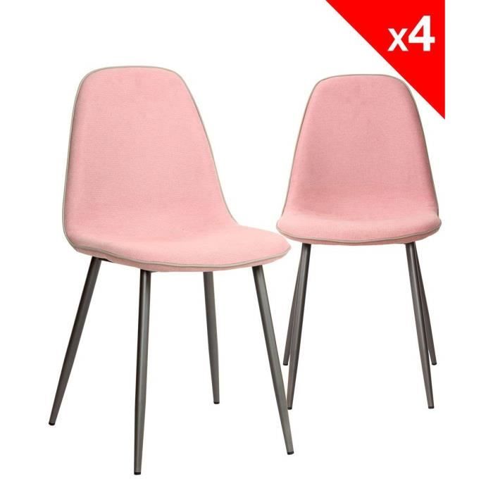 Kayelles ROXY Lot de 4 Chaises Design tissu et métal (Rose gauffré)