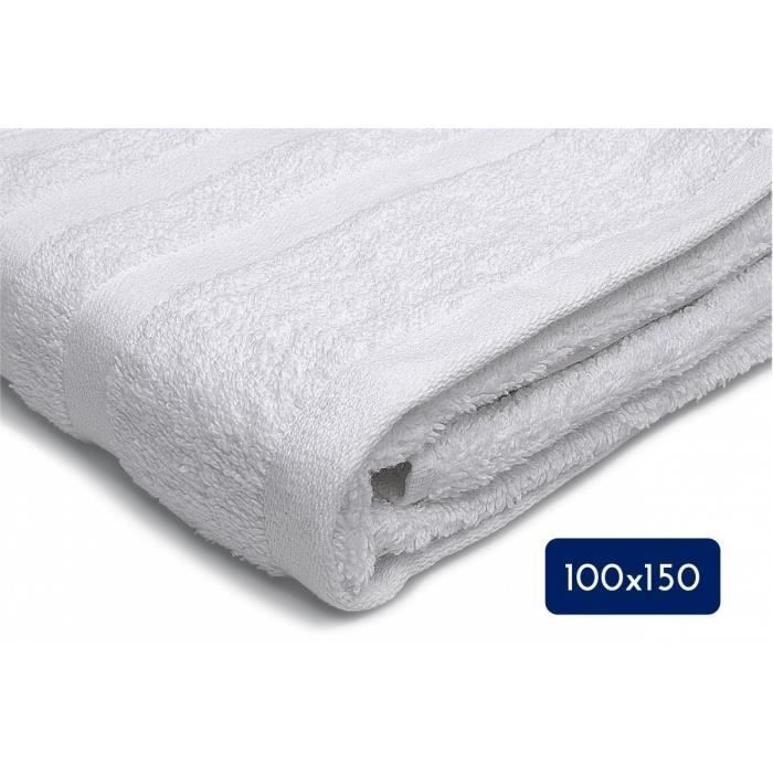Drap de bain uni 100x150cm 100% coton - 500g/m² - Blanc