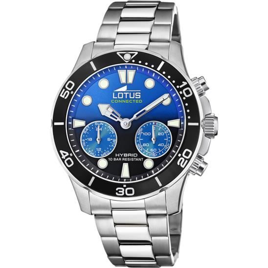 Lotus Hybrid Smartwatch 18800/9 Collection Connected, boîtier de 44,5 mm Bleu et Noir avec Bracelet en Acier pour Homme