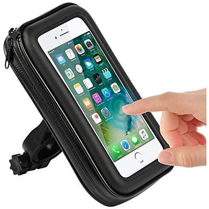 CLM-Tech Support de téléphone Portable vélo, Moto, Support de Smartphone pour Vélo Trottinette Scooter jusqu'à 5.3 Pouces, Noir, Cui