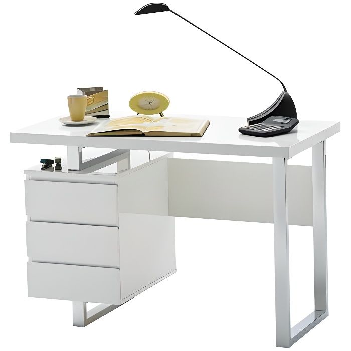 Miliboo - Bureau design avec rangements blanc laqué brillant L115 cm KANY