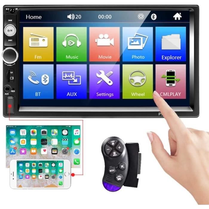 Camecho Bluetooth Voiture stéréo 2 Din 7'' à écran Tactile Lecteur MP5 Radio FM iOS Android téléphone Lien Miroir avec AUX Double Po