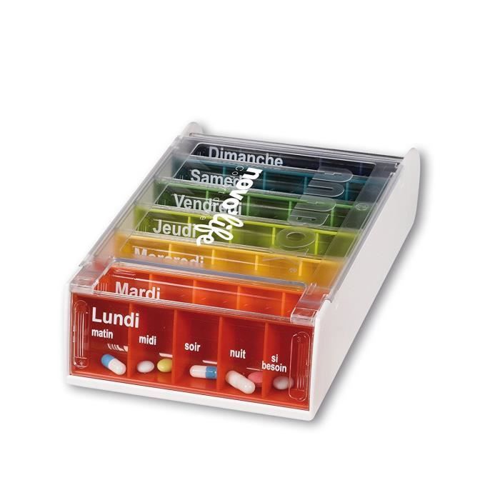 Pilulier semainier 35 compartiments NOVOLIFE Health'Life - Transparent et fond en couleur