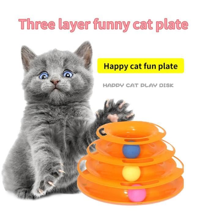 Jouets de chat interactifs drôles à trois couches platine jouet chat attraper jeu de balle jouets pistes balle chat jouet-Orange