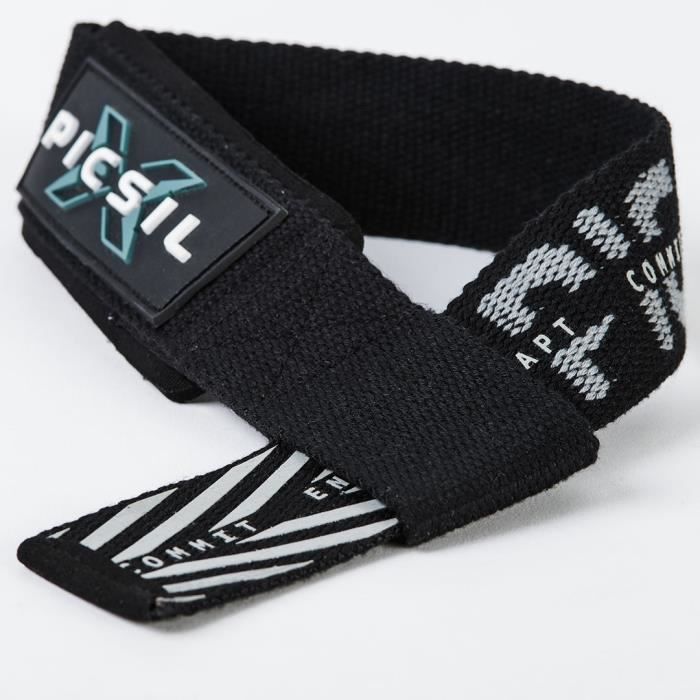 Picsil bracelets d'haltérophilie, sangles Bodybuilding avec support rembourré, Straps Powerlifting, idéales pour le Cross Fit, Noir
