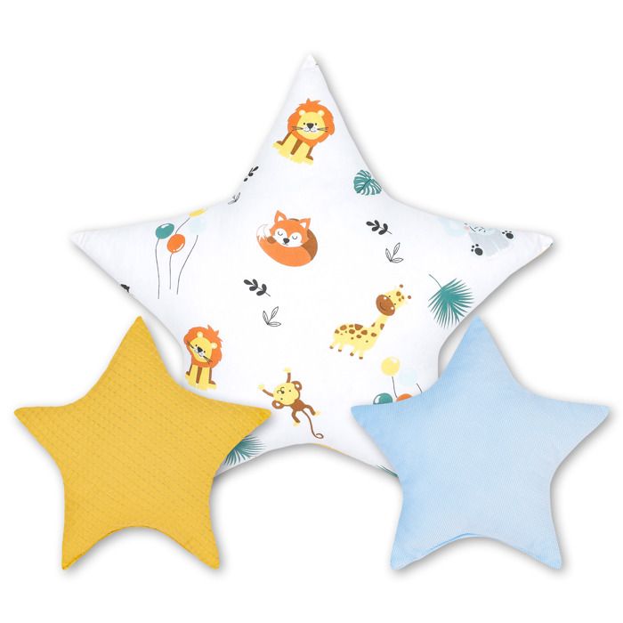 Coussin décoratif pour Chambre d'enfant Lot de 3: 1 x 60 cm, 2 x 30 cm - Étoile en Peluche pour Enfant Safari avec jaune