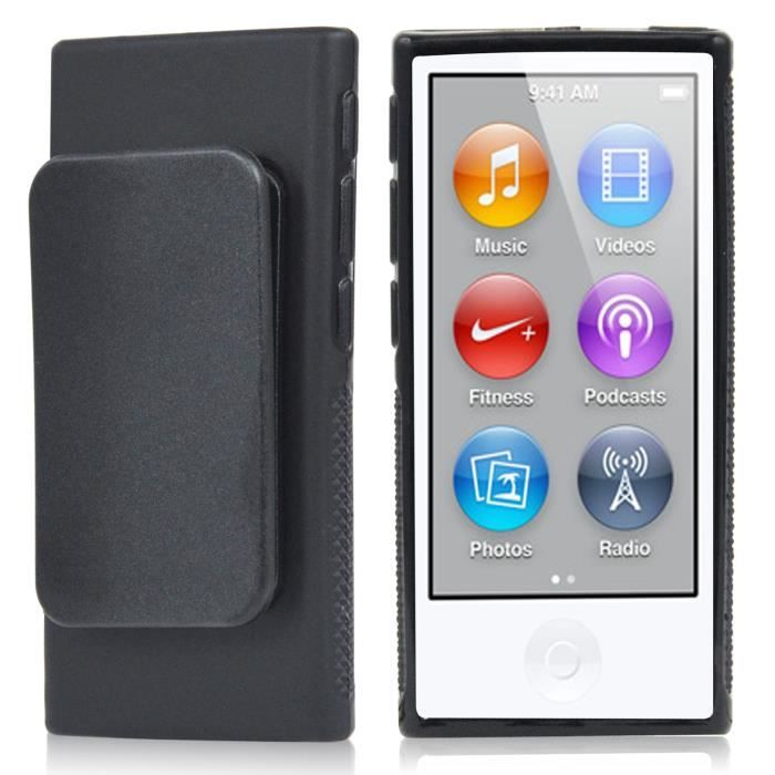 TRIXES Coque noire en gel TPU avec clip ceinture pour iPod Nano 7ème Génération d'Apple