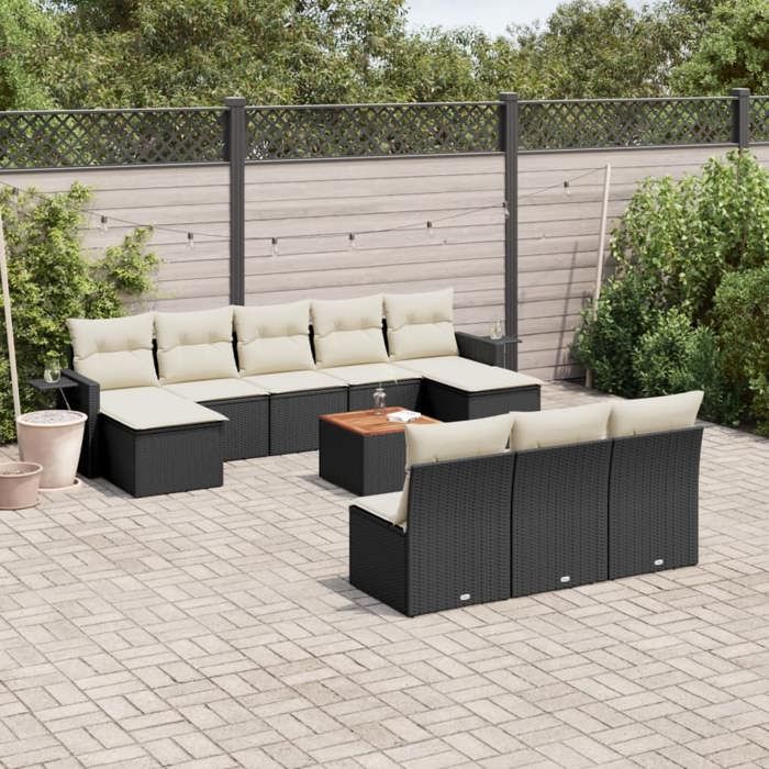vidaXL Salon de jardin 11 pcs avec coussins noir résine tressée 3224768