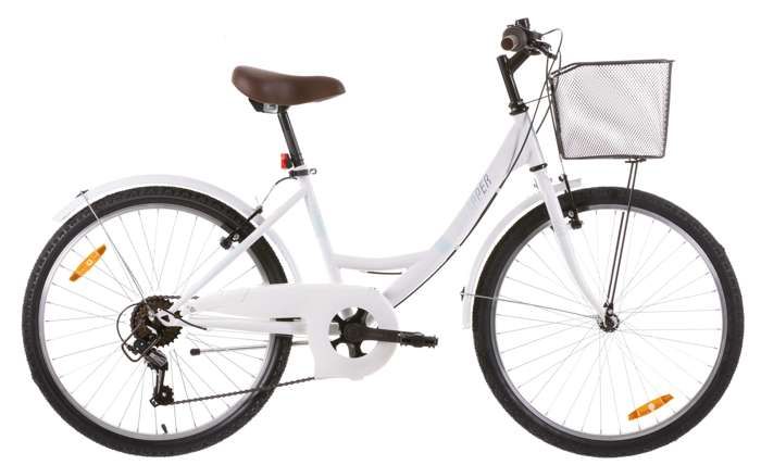 Vélo VTC Fille 24'' équipé de 6 vitesses Shimano, Freins V-Brake + Panier et Garde-Boues