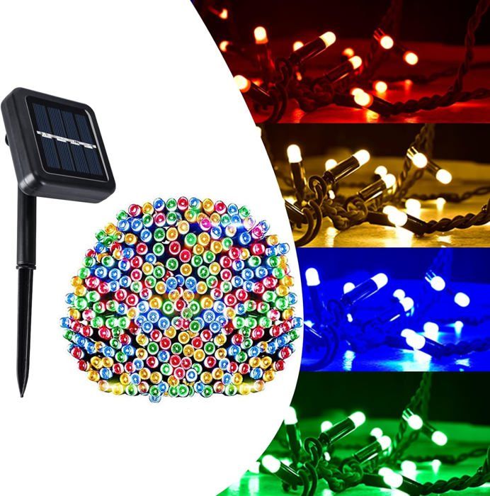 Guirlande Lumineuses Solaires Exterieur, 11M 60 LED Guirlande Lumineuse Solaire Étanche, 8 Modes