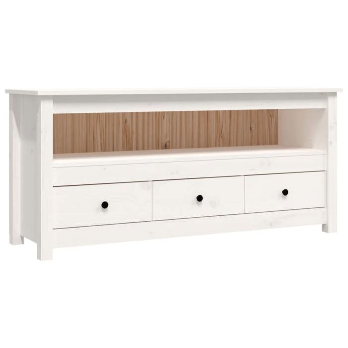Meuble TV Table TV - Blanc 114x35x52 cm - Bois de pin massif LL165209