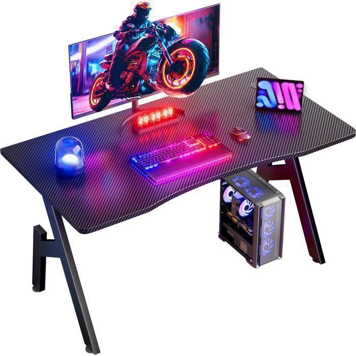 HLONONE Petite Bureau Gaming 100 x 50cm Bureau Informatique Ergonomique Table Ordinateur avec Surface en Fibre de Carbone Noir