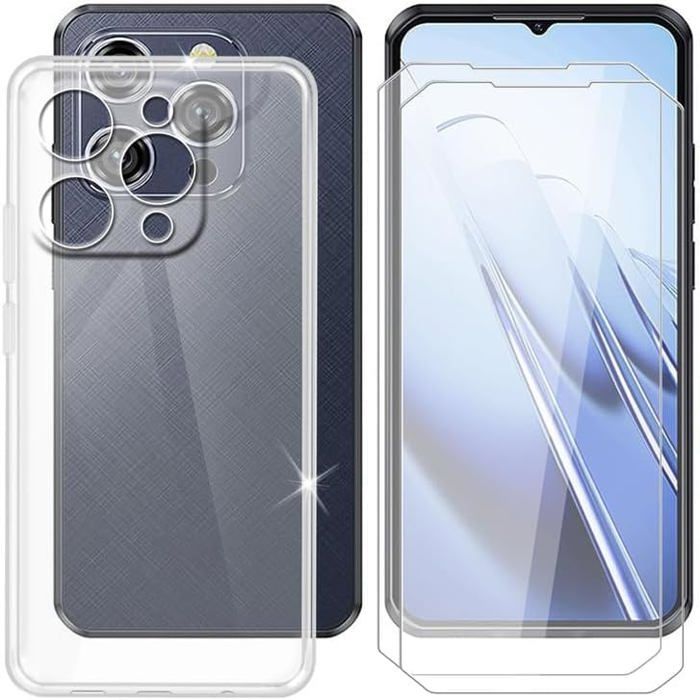 LCEHTOGYE Cover per Oukitel C32 + [3 Pezzi] Pellicola Protettiva in Vetro Temperato,Trasparente Custodie Morbido Silicone Case TPU Custodia per Oukitel C32 (6,52