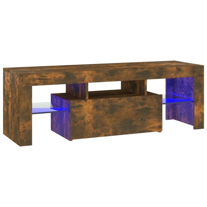 Meuble TV minimaliste en bois avec éclairage intégré saisissant et deux tiroirs spacieux - Gris L 180 x l 30 x H 40 cm