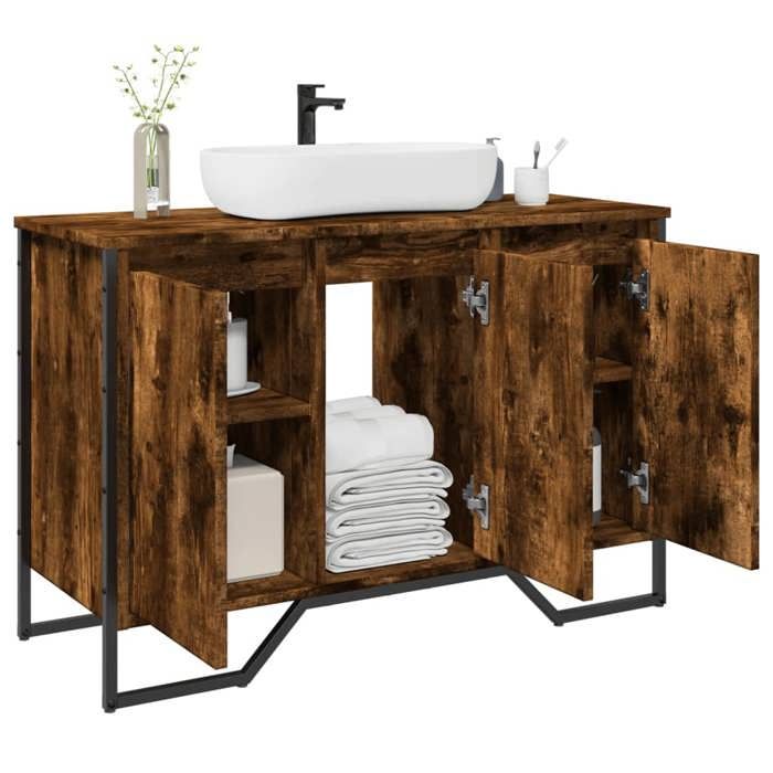 vidaXL Armoire lavabo de salle de bain chêne fumé 91x35x60 cm 848661