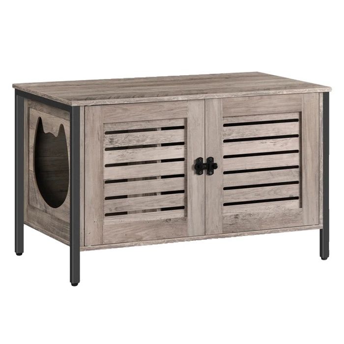 Comparer les prix de Enceinte pour bac à litière, meuble pour chat caché, porte à lamelles, Greige, 80 x 45 x 50 cm